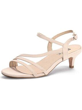 Women's Nude Comfortable Strappy 2 Inch Open Toe Kitten Bridal Sandals Heels
